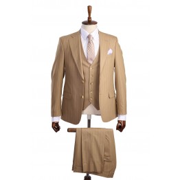 Costum  slim bej cu dungi